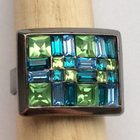 Givenchy Rectangular Crystal Plaid Ring - Picture 1 of 2